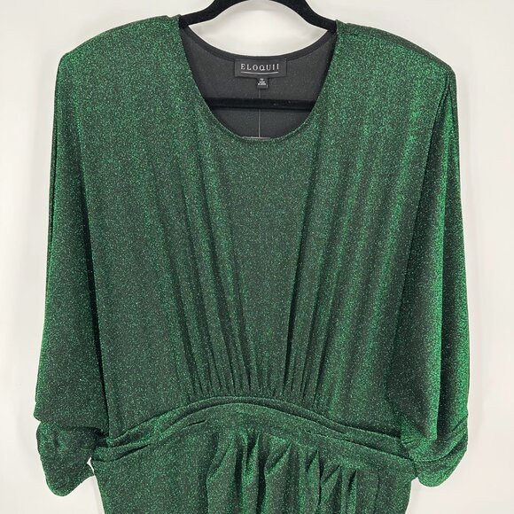 Eloquii Lurex Shimmer Dress 22 Tulip Hem Asymmetrical Cocktail Party Green - Picture 5 of 15